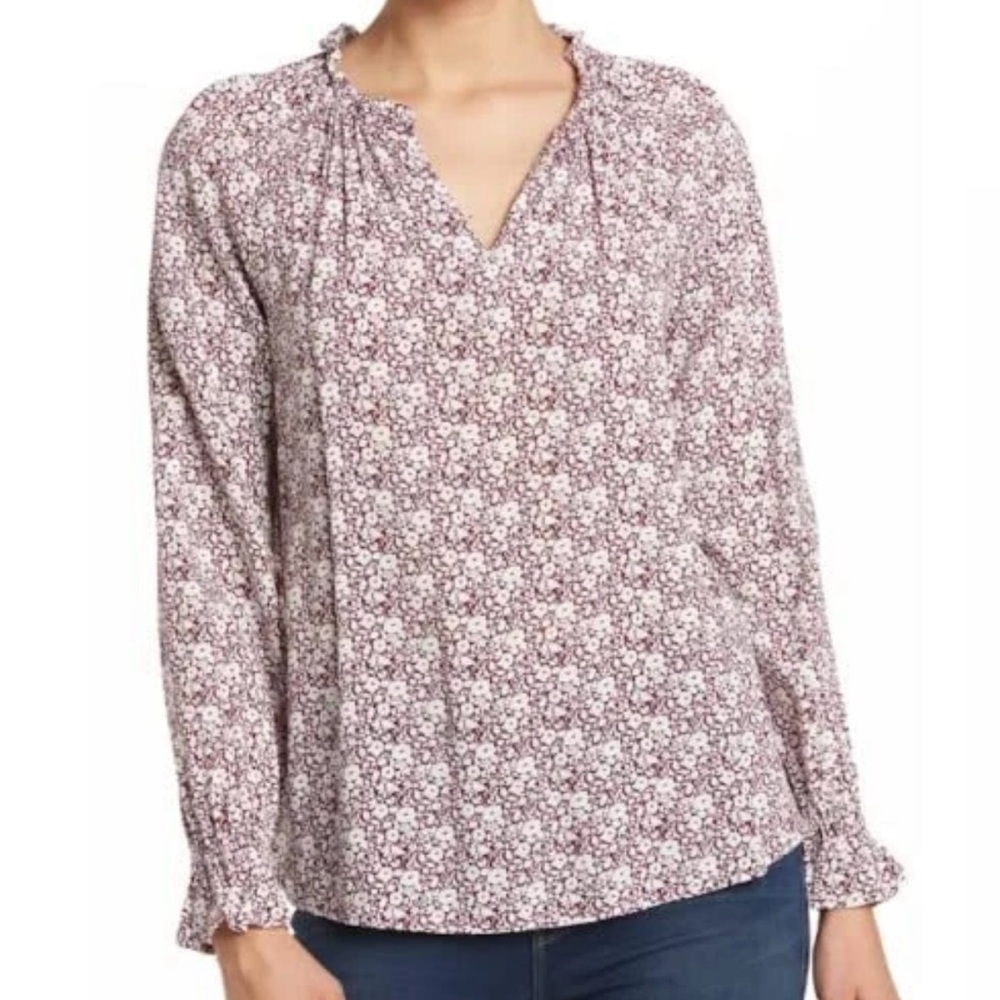 C&C CALIFORNIA Ashley Floral Print Boho Blouse In Burgundy Floral. NWT Large